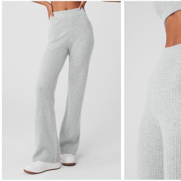 ALO YOGA - CASHMERE HIGH-WAIST PLUSH WAFFLE PANT in Athletic Heather Grey - Picture 1 of 6